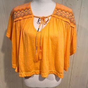Free People Women XS Embroidered Tassel Market Dolman Top Blouse Carrot Boho